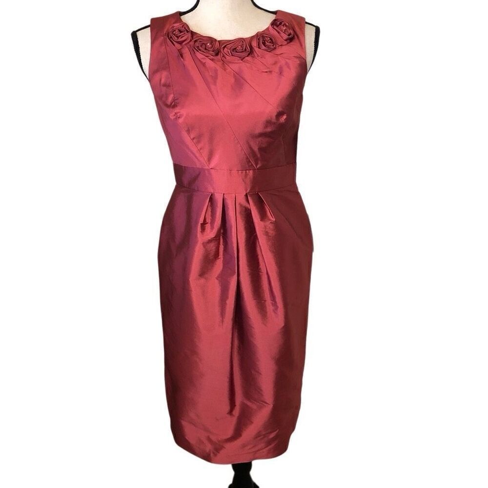 Adrianna Papell Geranium Taffeta Occasion Sheath Dress Sz 4 MOB, MOG, Date Night